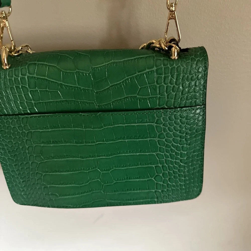 House Of Harlow 1960 Croc Embossed Leather Crossbody Bag Green Made In Italy NEW - Picture 4 of 5
